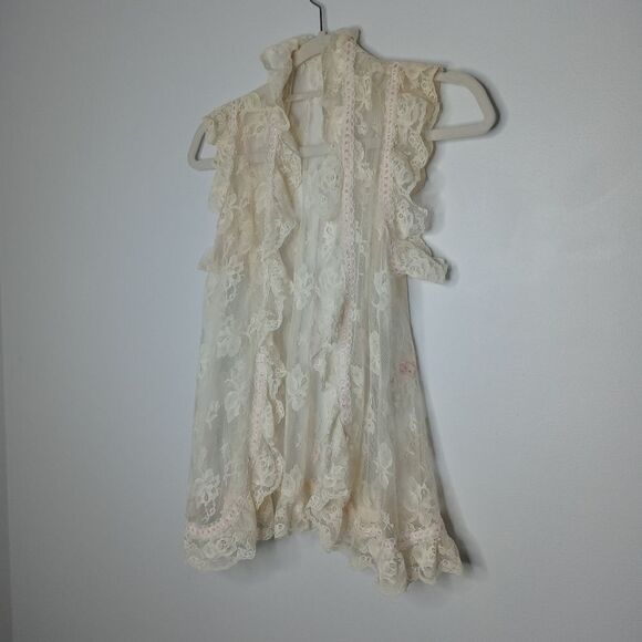 Vintage Emil Bole Ivory lace sleepwear cardigan size medium - Picture 2 of 6